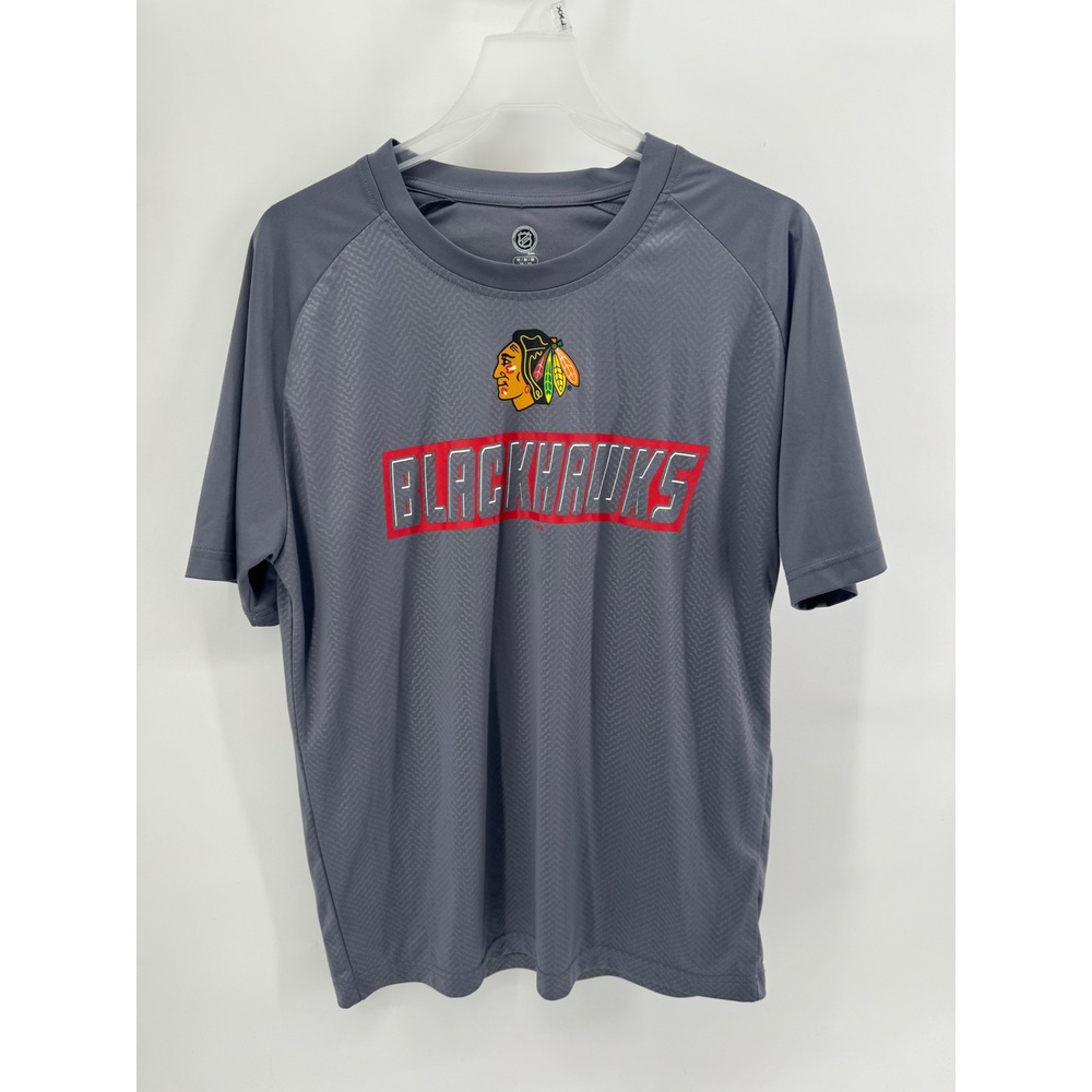 NHL Chicago Blackhawks Mens Medium Performance T-Shirt Gray Short Sleeve Hockey